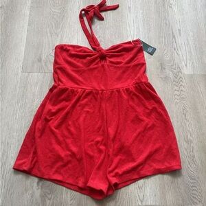 New Wild Fable Terry Cloth Romper Swim Coverup Halter, Red, L NWT